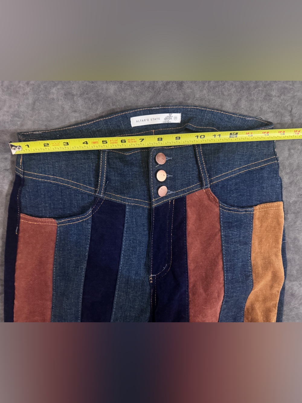 Women Altar D State Fun Retro Flare Denim Jeans Stripes Festival Boho Chic Sz29 - Picture 5 of 8
